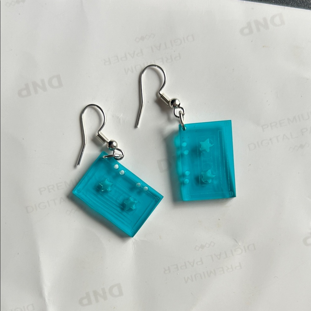 Handmade Blue Cassette Tape “Retro” Earrings